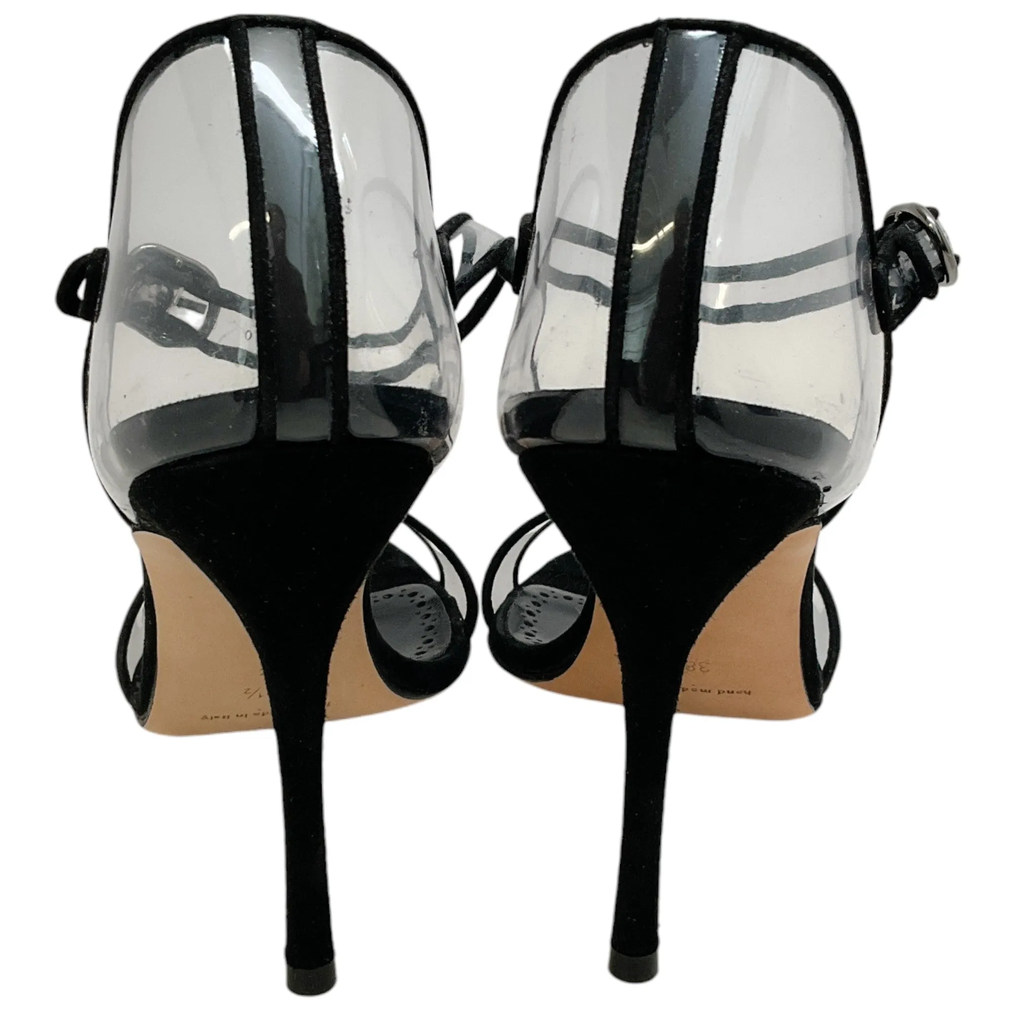 Manolo Blahnik Black Suede / PVC Fersen Sandals