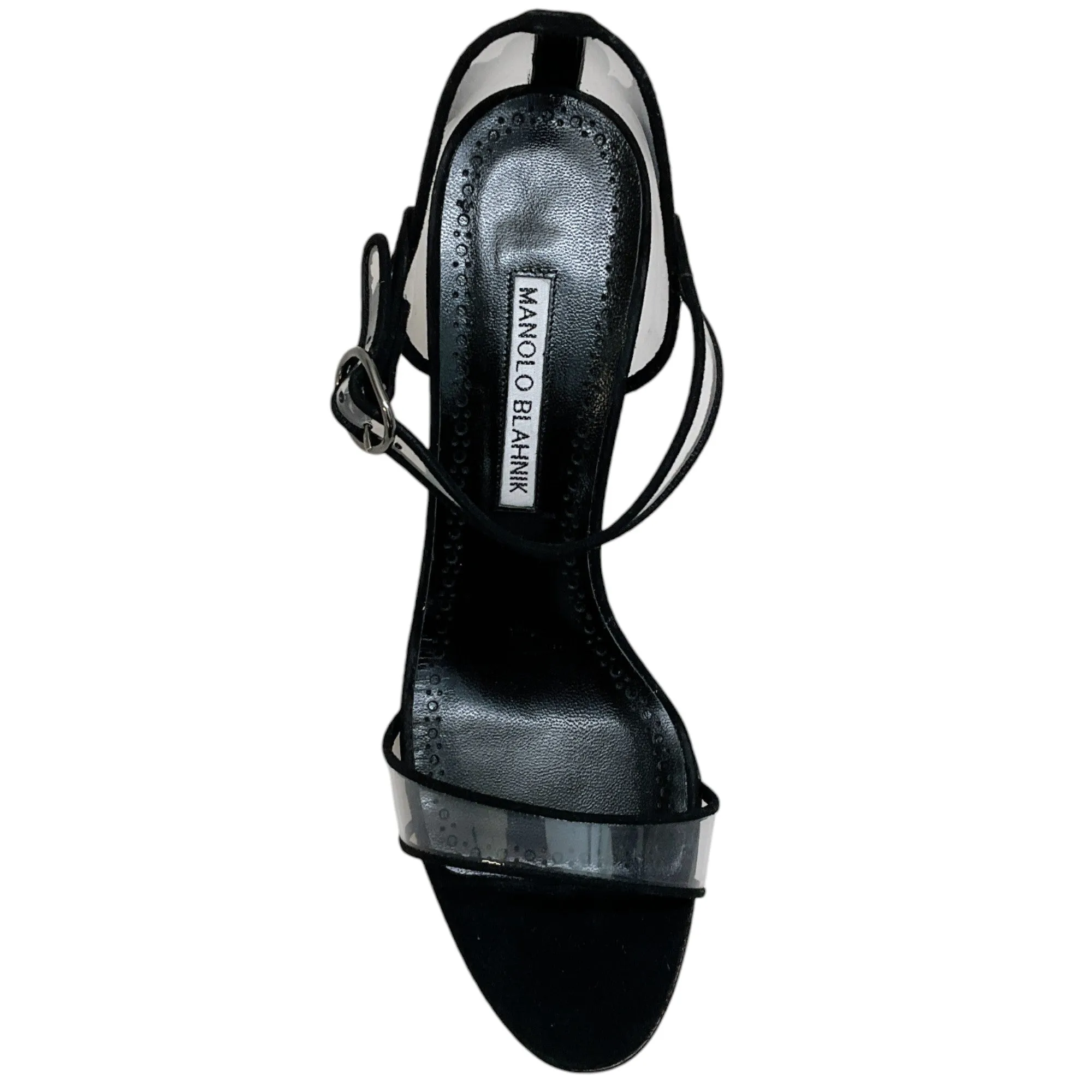 Manolo Blahnik Black Suede / PVC Fersen Sandals
