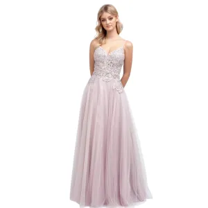 Mauve beaded bodice evening gown