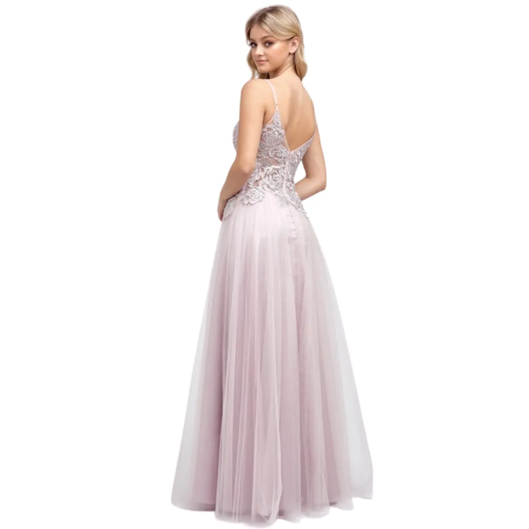 Mauve beaded bodice evening gown