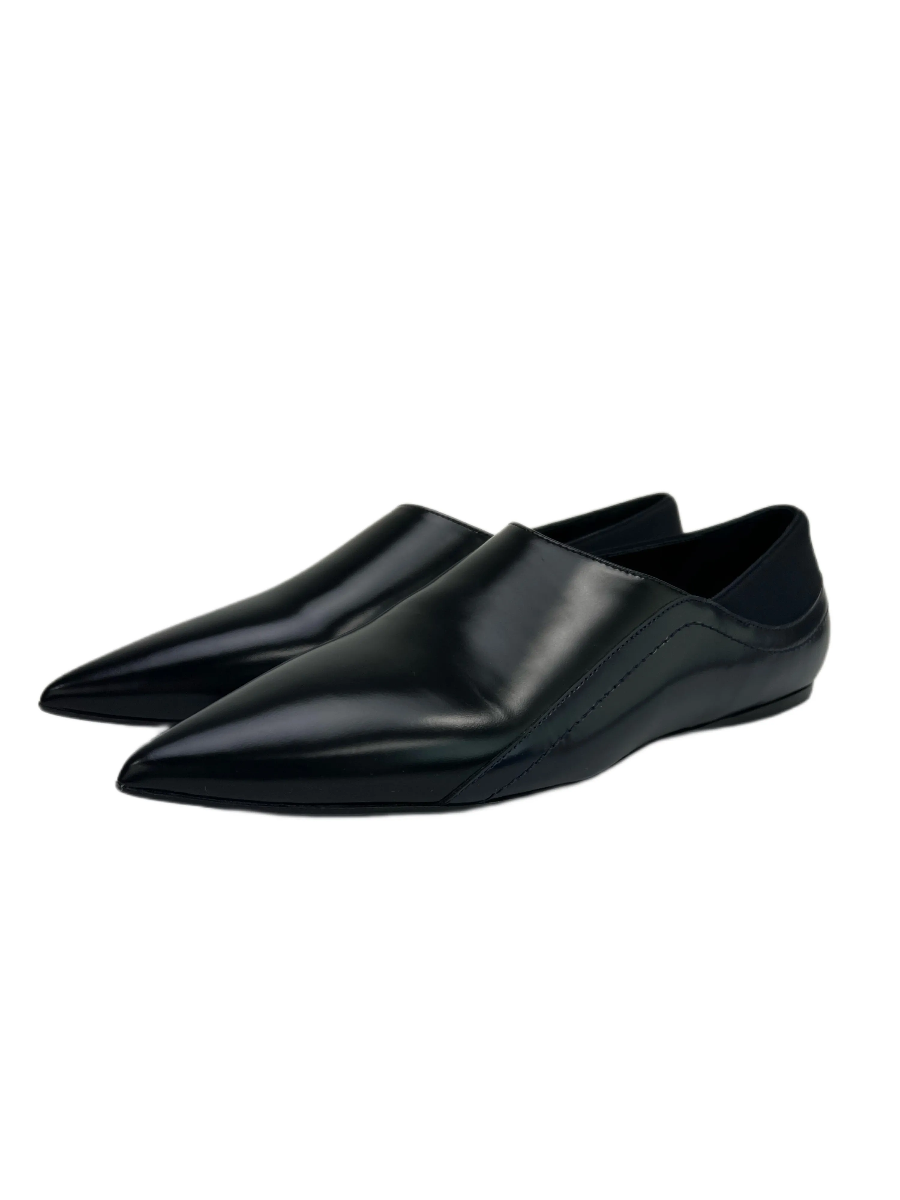 Max Mara Women's Black Magnete Leather Pointed Toe Flats Size 7 NWB