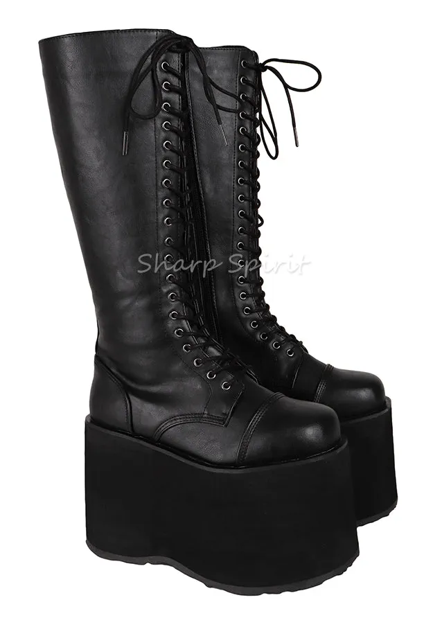 Mega Platform Cyber Rave Festival Gothic Lace Up Boots