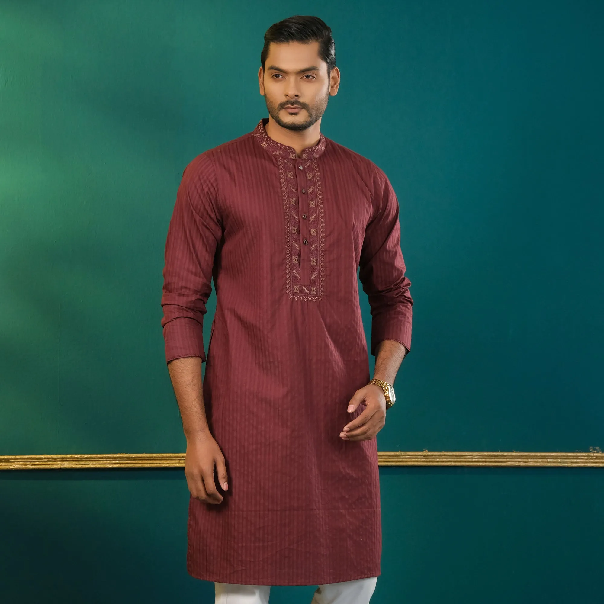 Mens Violet Embroidered Panjabi