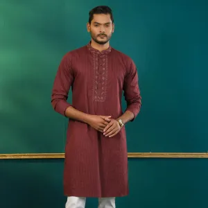 Mens Violet Embroidered Panjabi