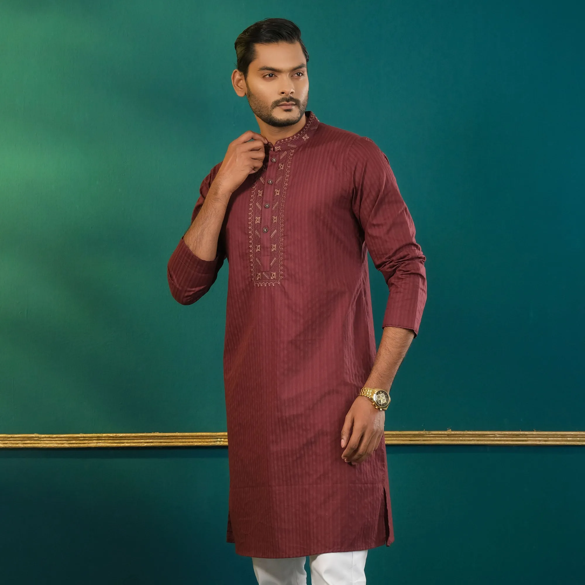 Mens Violet Embroidered Panjabi