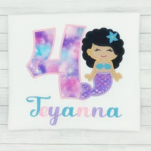 Mermaid w/ Curly Hair - Girls Birthday Shirt (age 1-9)