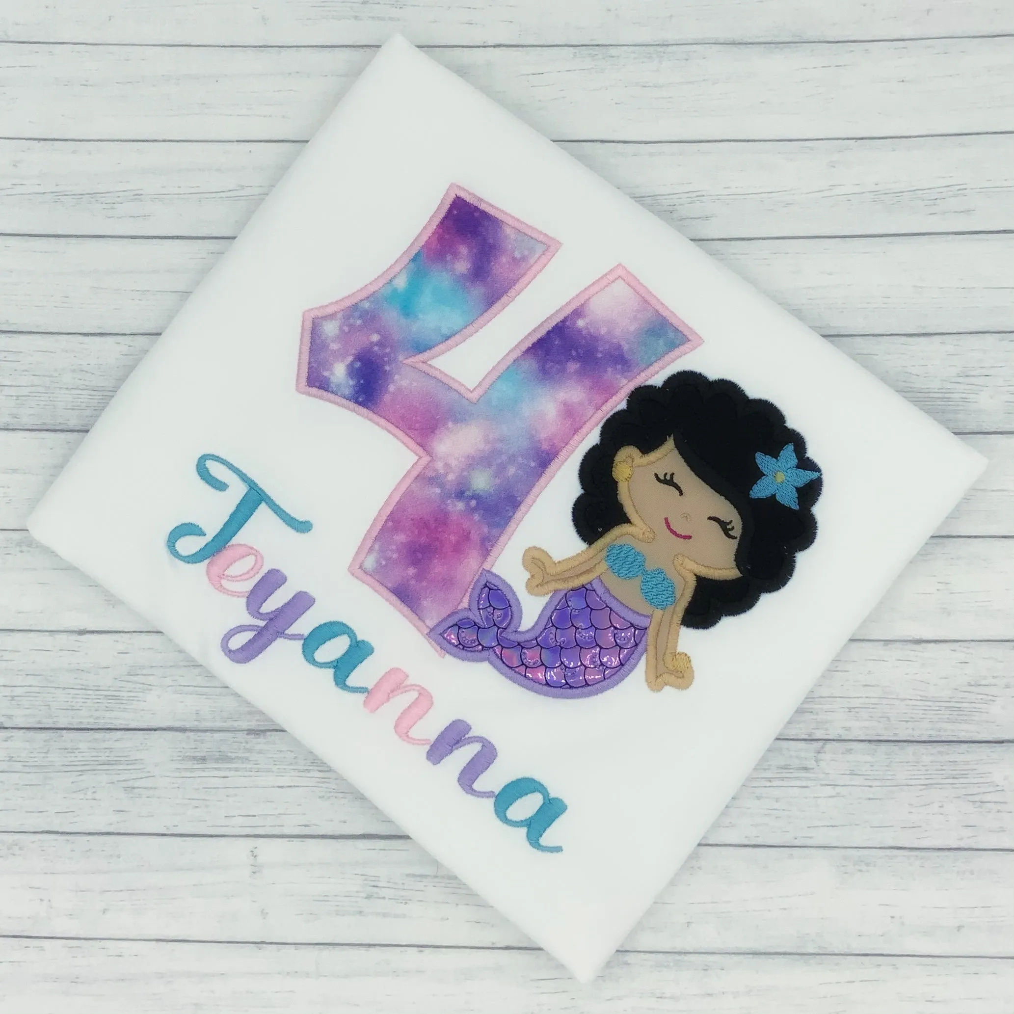 Mermaid w/ Curly Hair - Girls Birthday Shirt (age 1-9)