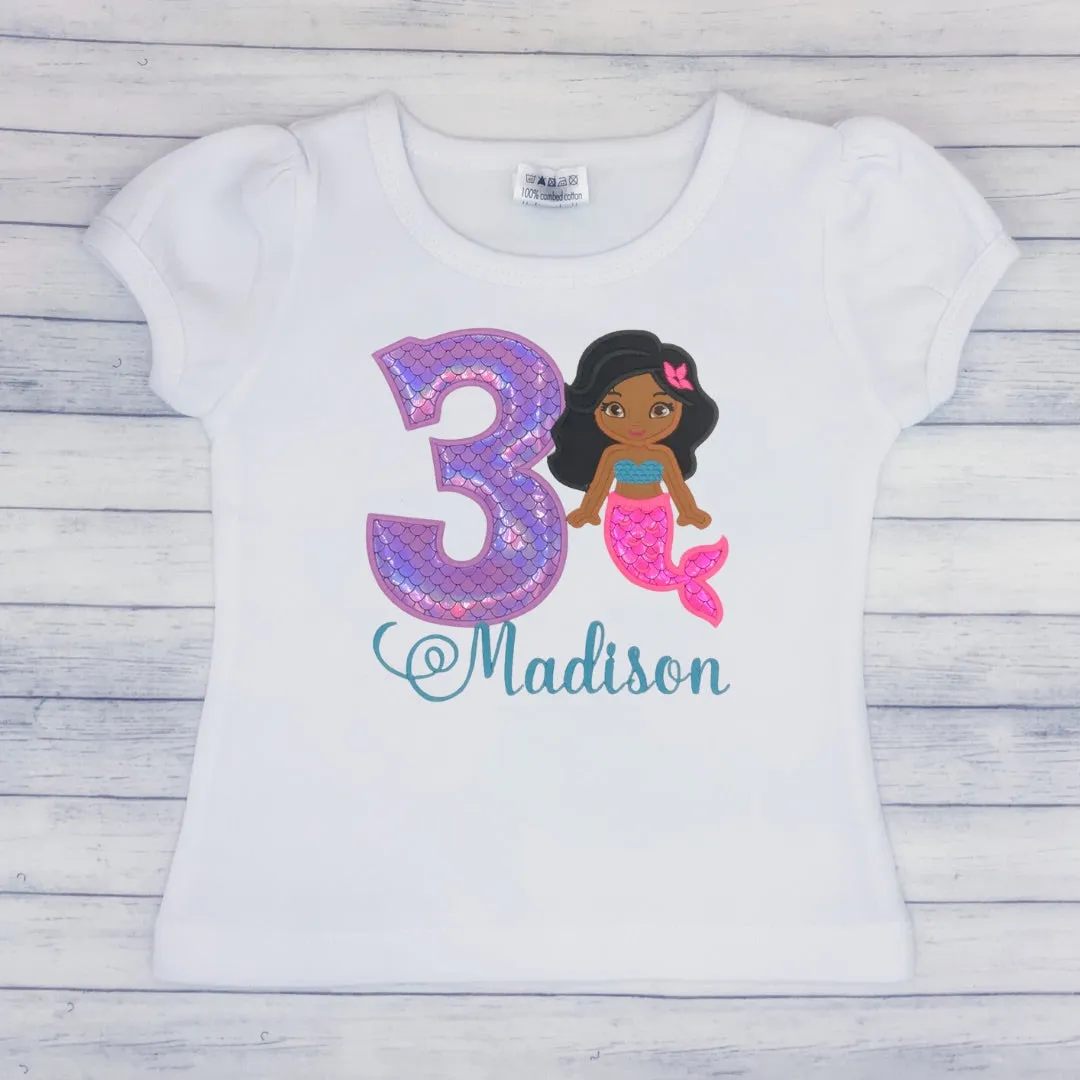 Mermaid w/ Straight  Hair - Girls Birthday Shirt (age 1-9)