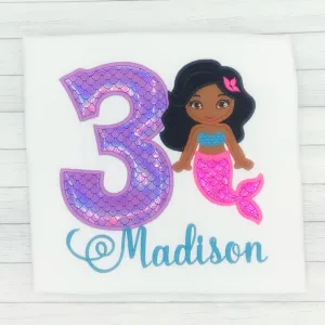 Mermaid w/ Straight  Hair - Girls Birthday Shirt (age 1-9)