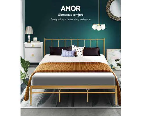 Metal Bed Frame Platform Foundation Wooden Gold Amor