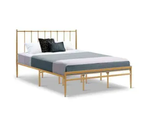 Metal Bed Frame Platform Foundation Wooden Gold Amor