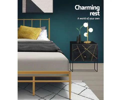 Metal Bed Frame Platform Foundation Wooden Gold Amor