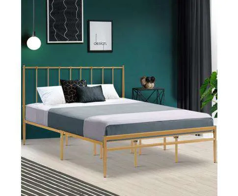 Metal Bed Frame Platform Foundation Wooden Gold Amor