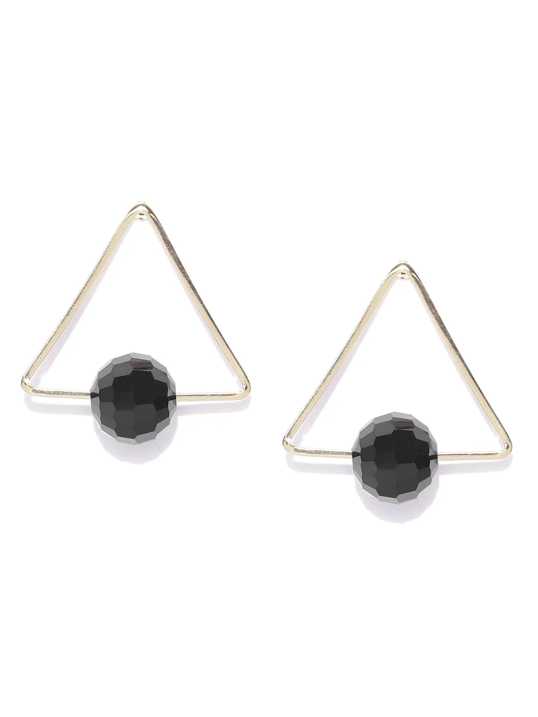 Metal Gold Geometrical Earrings adorned with green thread tassels