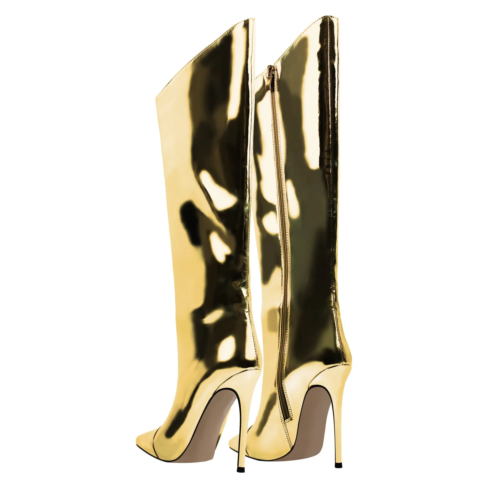 Metallic Leather Pointed Toe Knee-high Boots
