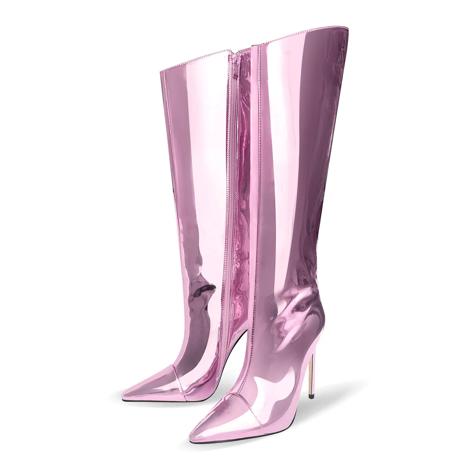 Metallic Leather Pointed Toe Knee-high Boots