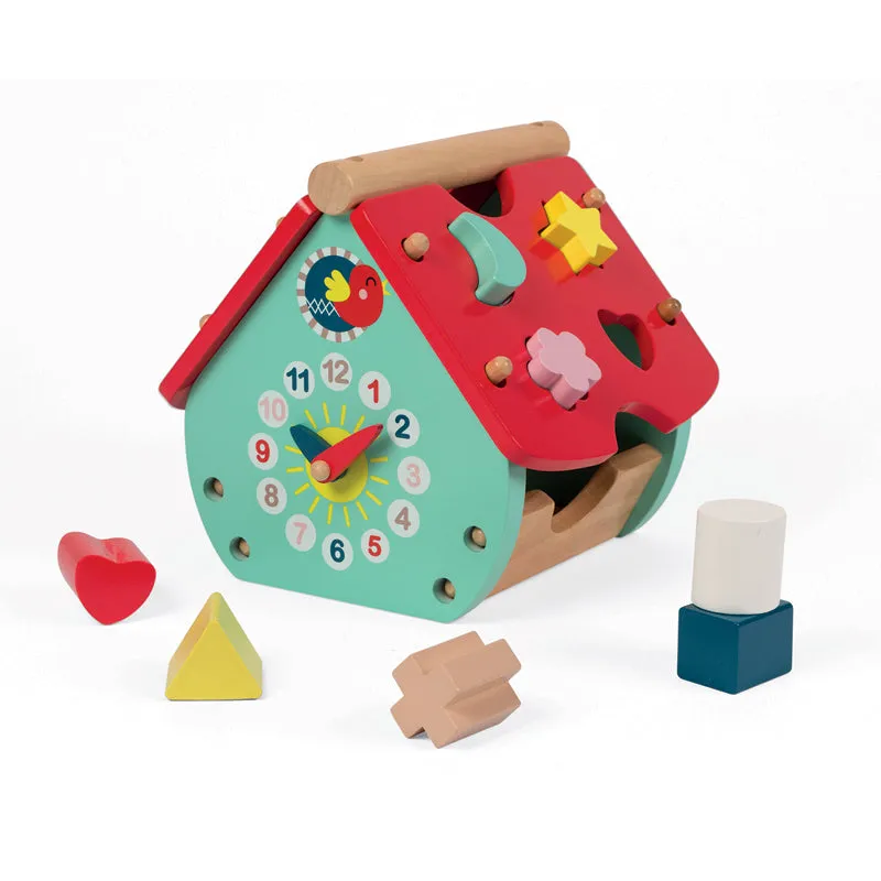 Montessori Wooden Kids Toy | House Shape Sorter With Clock | 18-36 Months