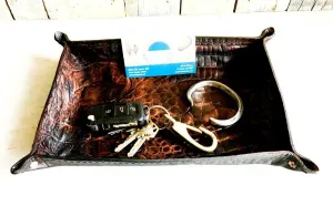 Mother Road Customs Antique Brown Alligator Leather Tray Coin Valet Pocket Dump
