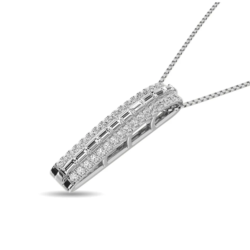 Natural Diamond Round and Baguette Bar Necklace