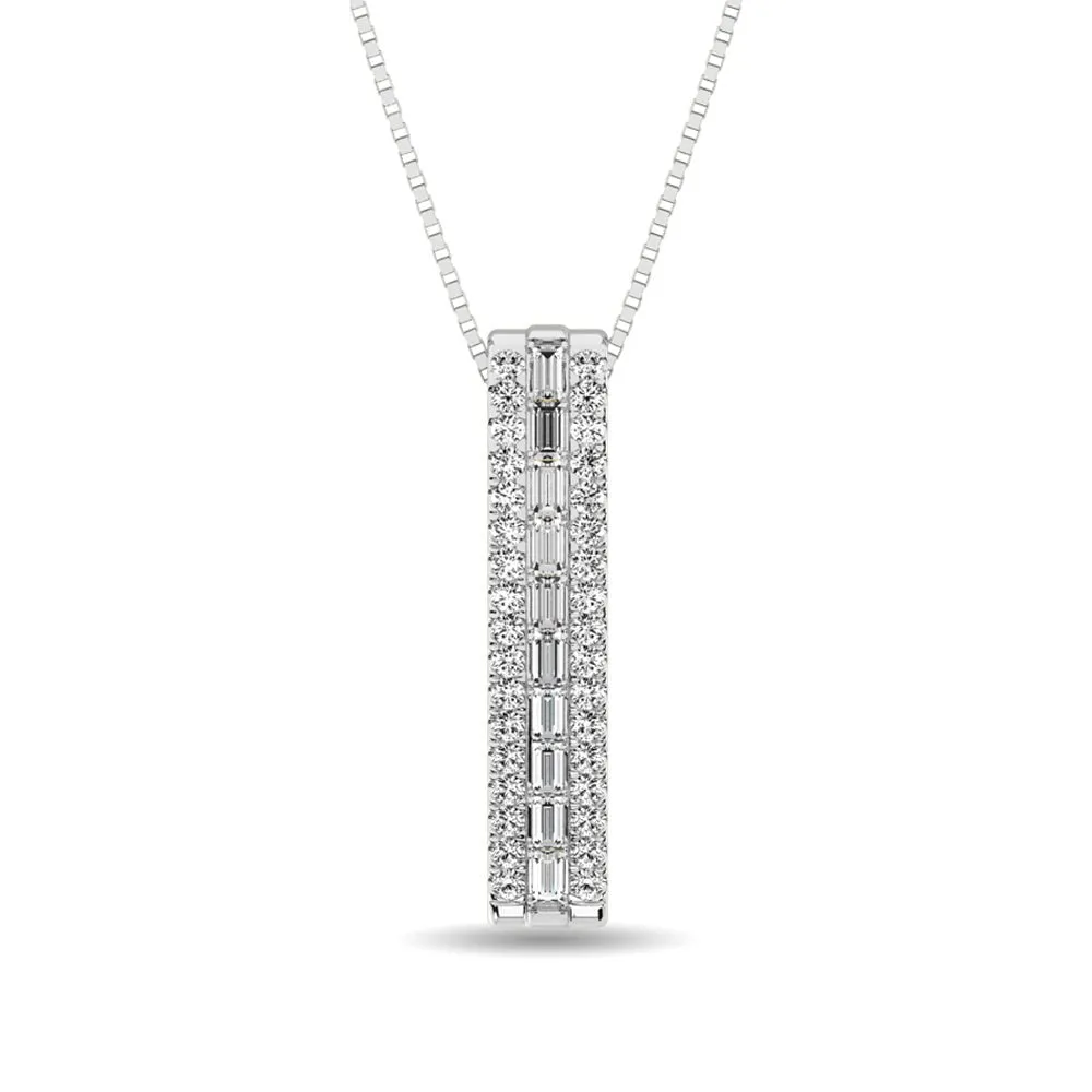 Natural Diamond Round and Baguette Bar Necklace