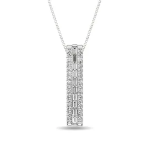 Natural Diamond Round and Baguette Bar Necklace