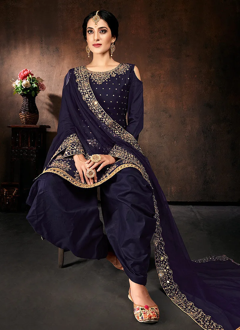Navy Blue Mirror Work Punjabi Suit