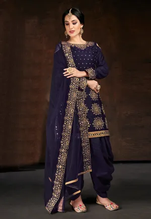 Navy Blue Mirror Work Punjabi Suit