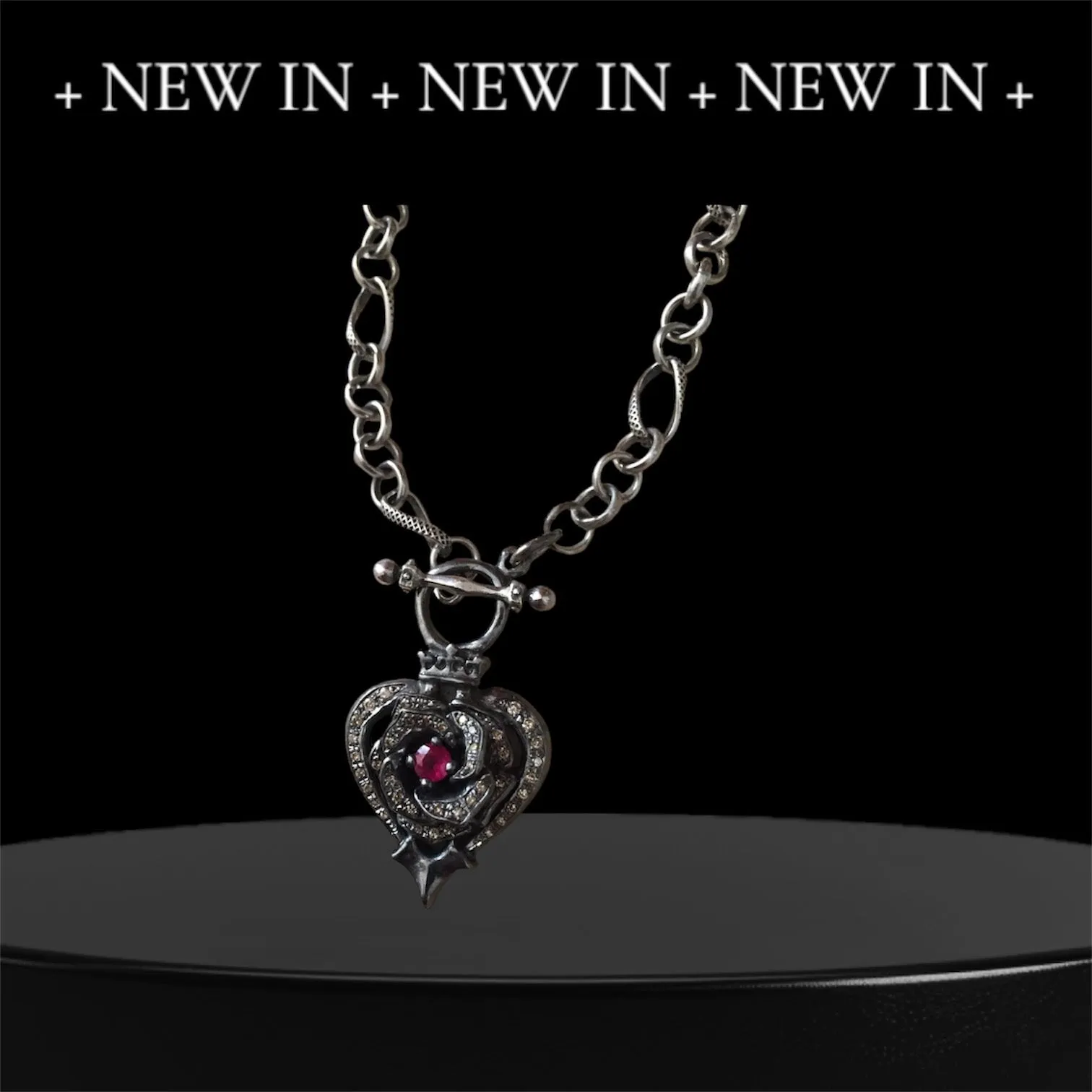 Necklace - Black Platinum Rose Heart