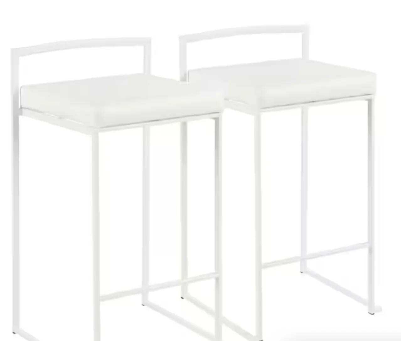 New 2 LUMISOURCE 26" FAUX LEATHER COUNTER STOOLS WHITE, STACKABLE! Retails $364 