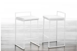 New 2 LUMISOURCE 26" FAUX LEATHER COUNTER STOOLS WHITE, STACKABLE! Retails $364 