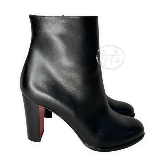 NEW CHRISTIAN LOUBOUTIN Adox 85 leather ankle boots Black Leather Block Heel 37