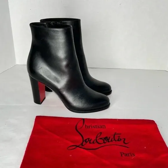 NEW CHRISTIAN LOUBOUTIN Adox 85 leather ankle boots Black Leather Block Heel 37