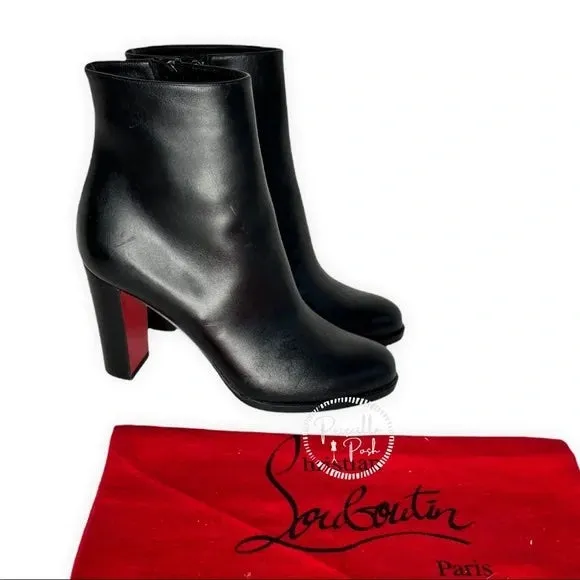 NEW CHRISTIAN LOUBOUTIN Adox 85 leather ankle boots Black Leather Block Heel 37