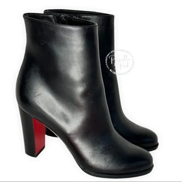 NEW CHRISTIAN LOUBOUTIN Adox 85 leather ankle boots Black Leather Block Heel 37