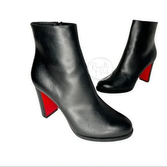 NEW CHRISTIAN LOUBOUTIN Adox 85 leather ankle boots Black Leather Block Heel 37