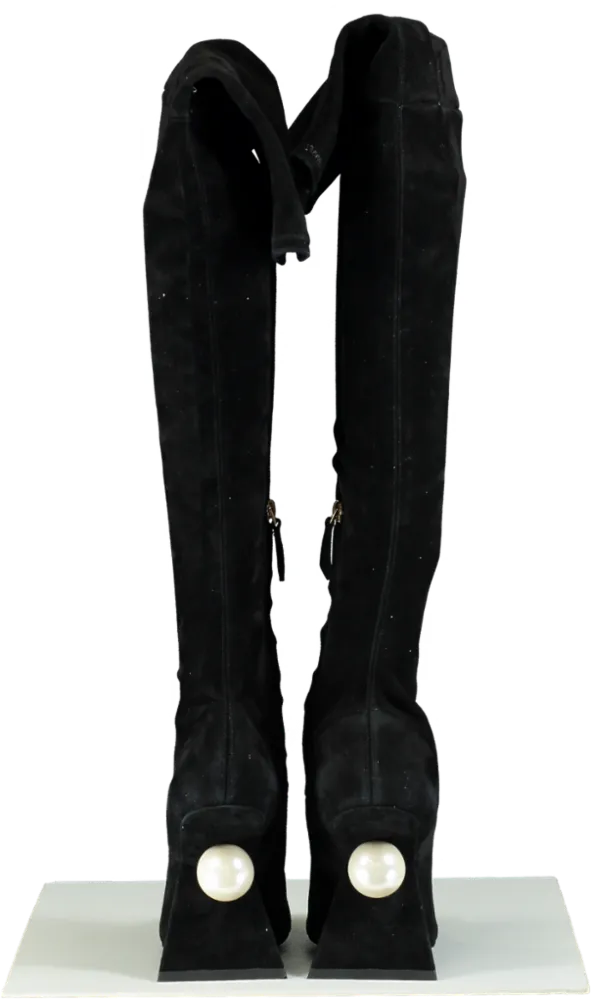 Nicholas Kirkwood Black Suede Over-The-Knee Boots with Pearl Detail Heel UK 6 EU 39