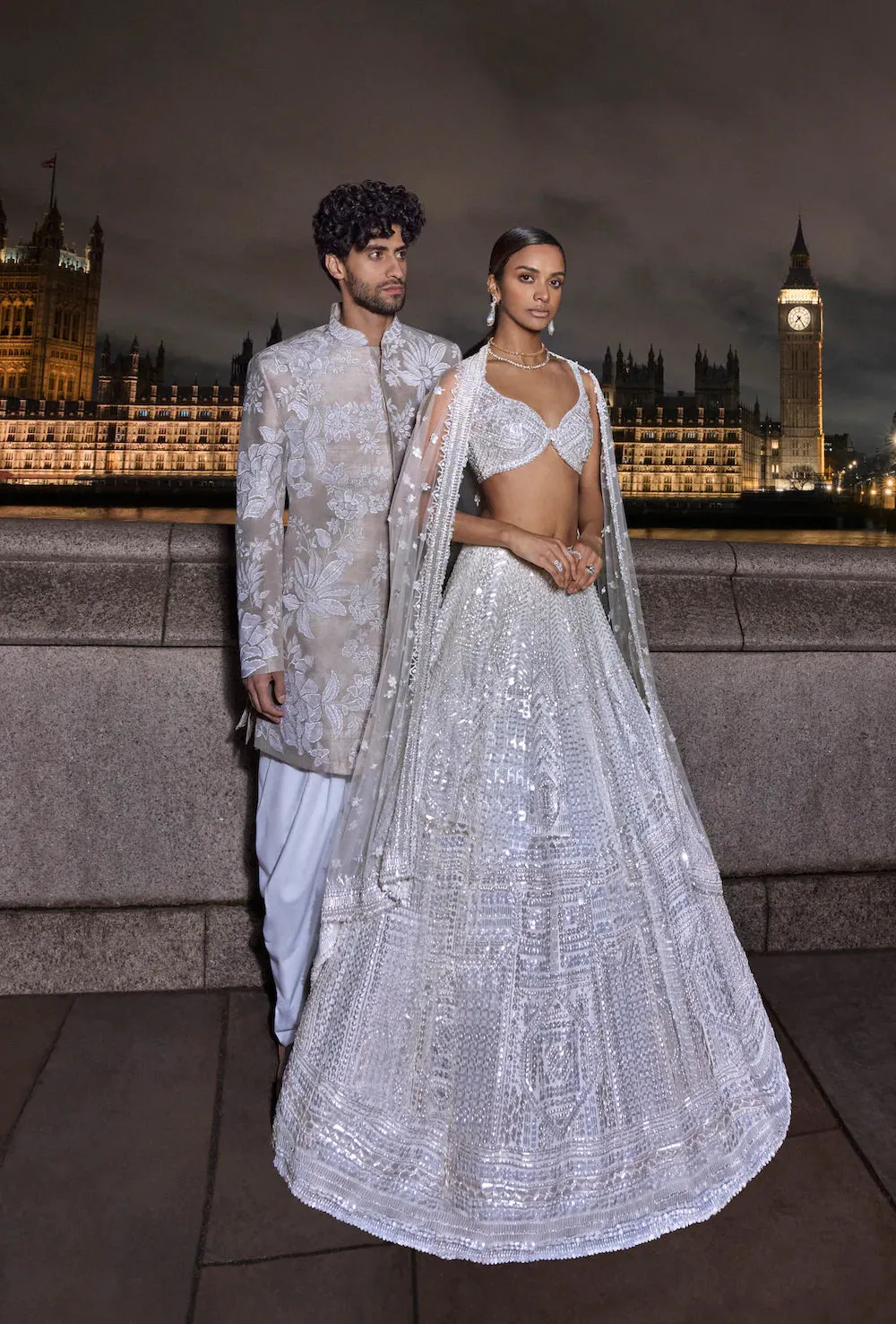 Nude Floral Sherwani Set