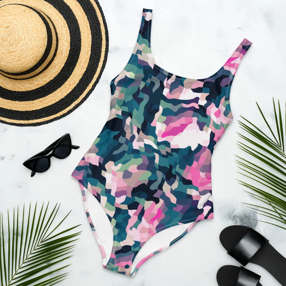 One-Piece Swimsuit - Camouflage Pink