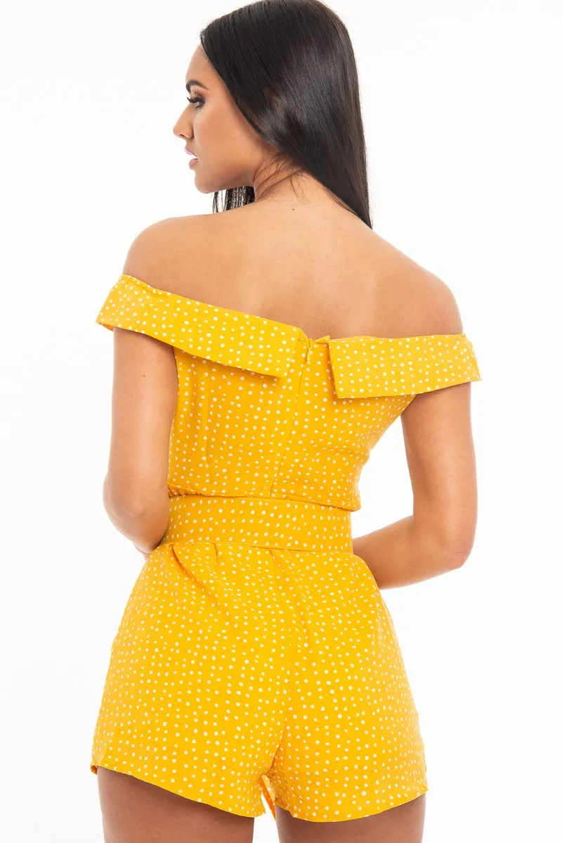 Orange White Polka Dot Belted Wrap Playsuit - Grace