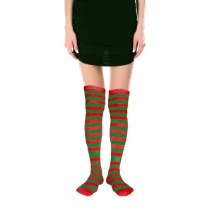 Over the Knee Socks - Green & Red Stripe