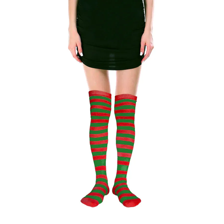 Over the Knee Socks - Green & Red Stripe