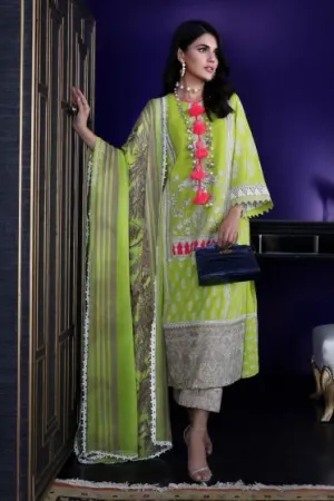 Pakistani designer dobby woven outfit for casual wear in green color # P2392