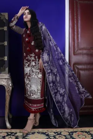 Pakistani dobby woven outfit for casual wear in maroon color # P2389