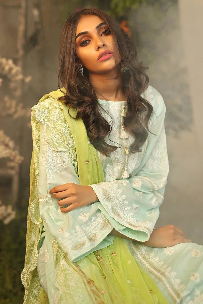 Pakistani traditional Eid outfit in beautiful aqua color # P2262