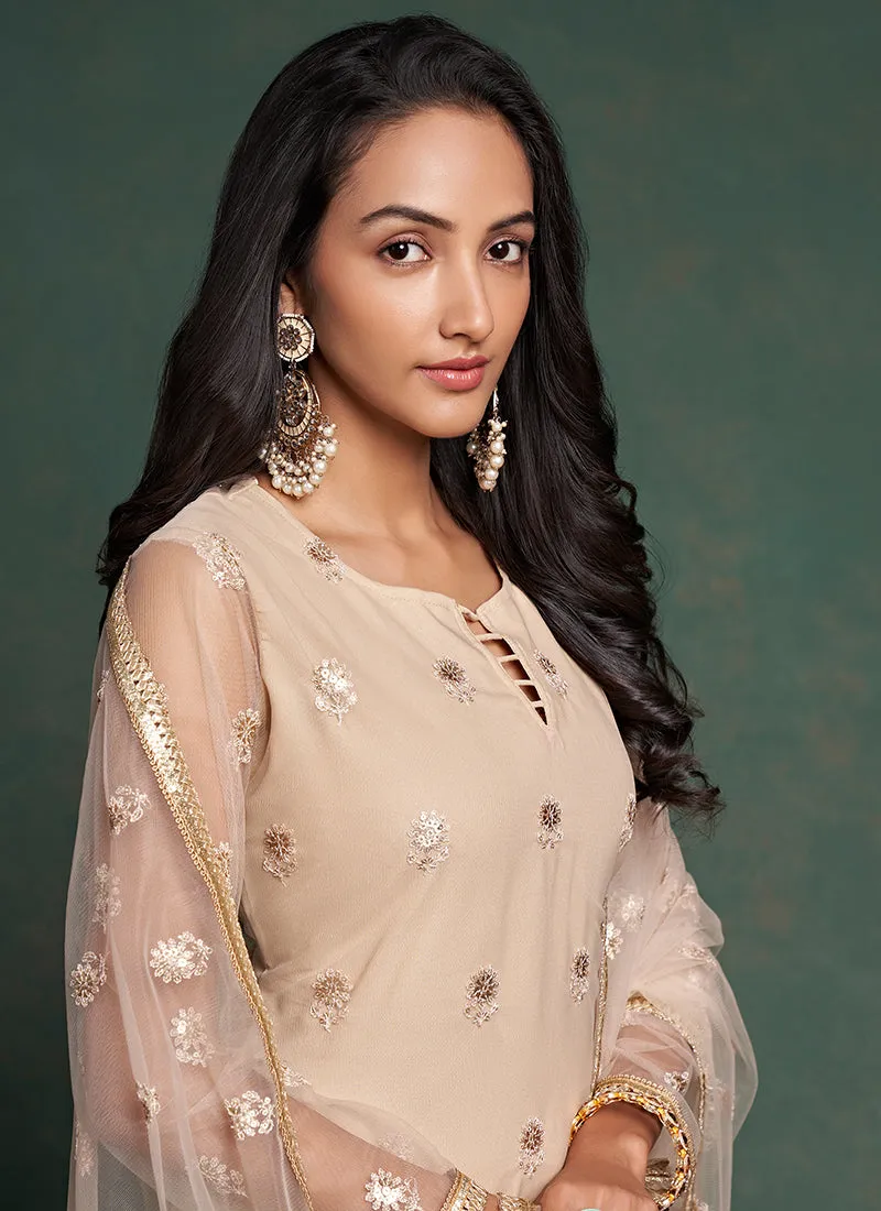 Peach Beige Embroidery Salwar Suit