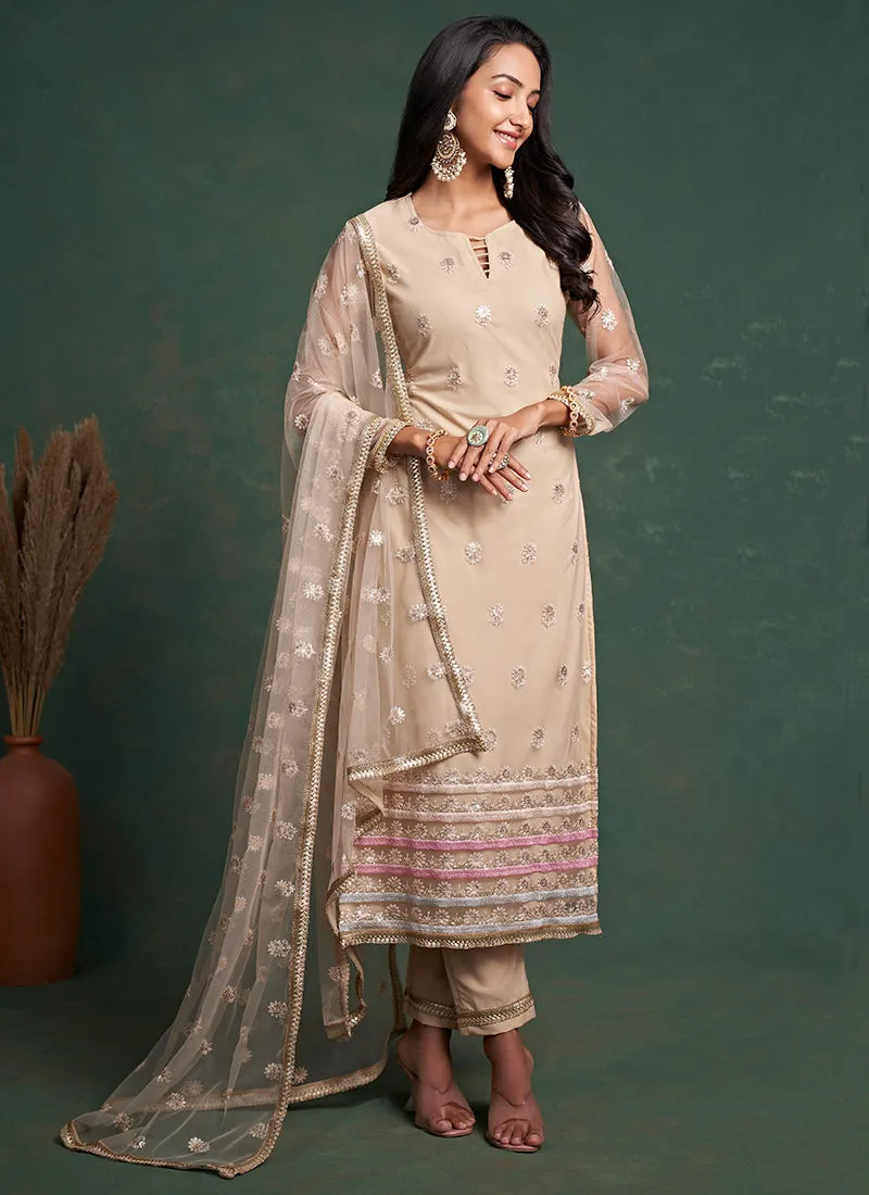 Peach Beige Embroidery Salwar Suit