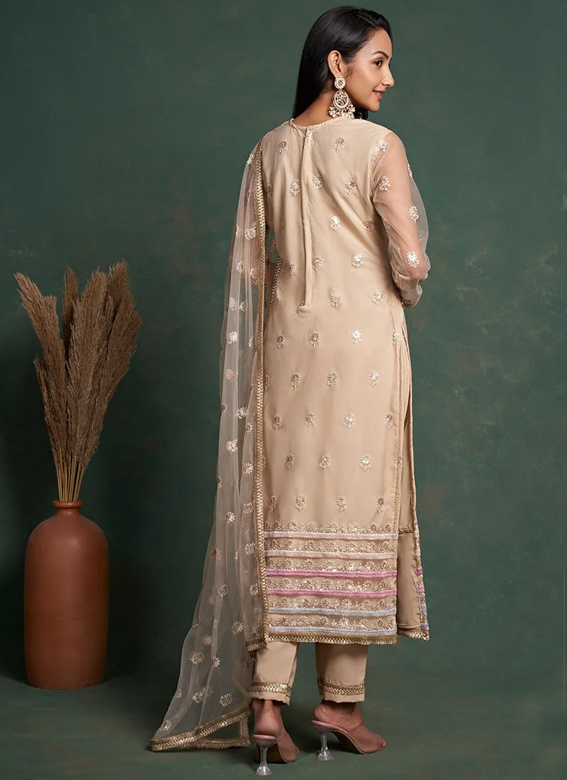 Peach Beige Embroidery Salwar Suit