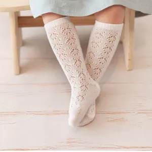 Perle Openwork Knee Socks, Cream