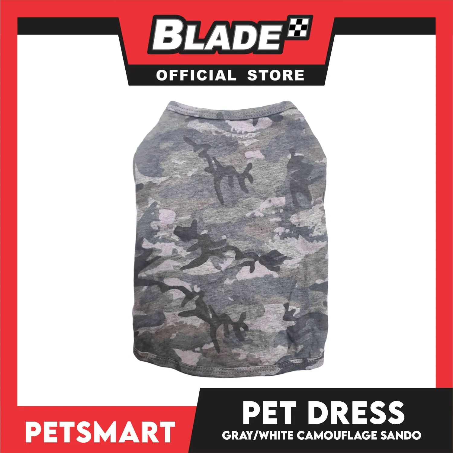 Pet Sando Camouflage Design, Gray White Color DG-CTN113(W)L (Large) Perfect Fit For Dogs And Cats, Breathable Sando Clothes, Soft Lightweight Pet Clothing