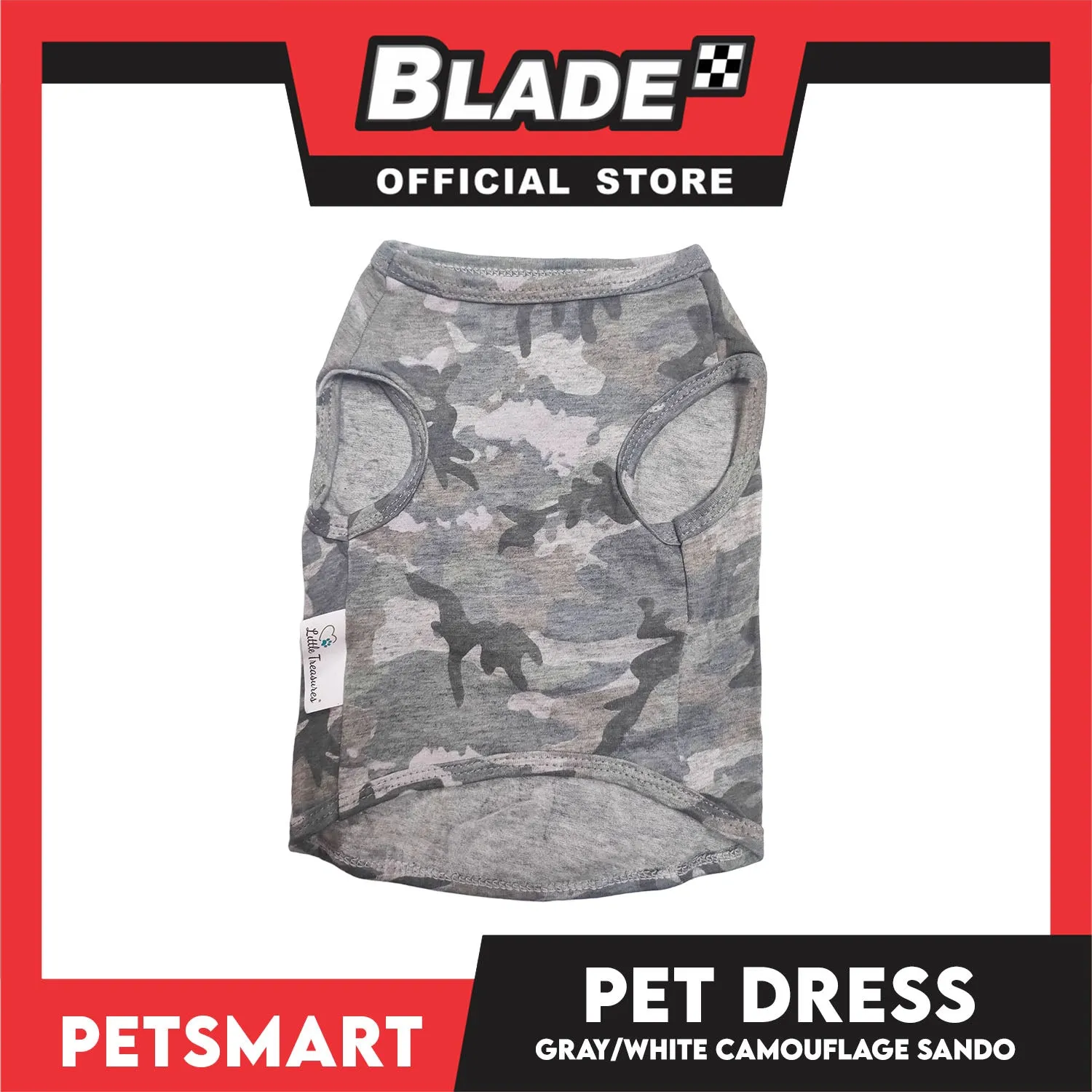 Pet Sando Camouflage Design, Gray White Color DG-CTN113(W)L (Large) Perfect Fit For Dogs And Cats, Breathable Sando Clothes, Soft Lightweight Pet Clothing